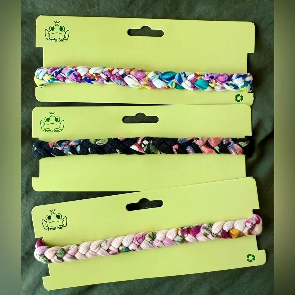 🐸 Frog Sac Braided Fabric Headbands (Set of 3)